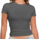 PALINDA Women's Short Sleeve Cropped Slim Fitted Tee Tops Basic Casual Workout Shirts Summer T Shirt (Gray, S)