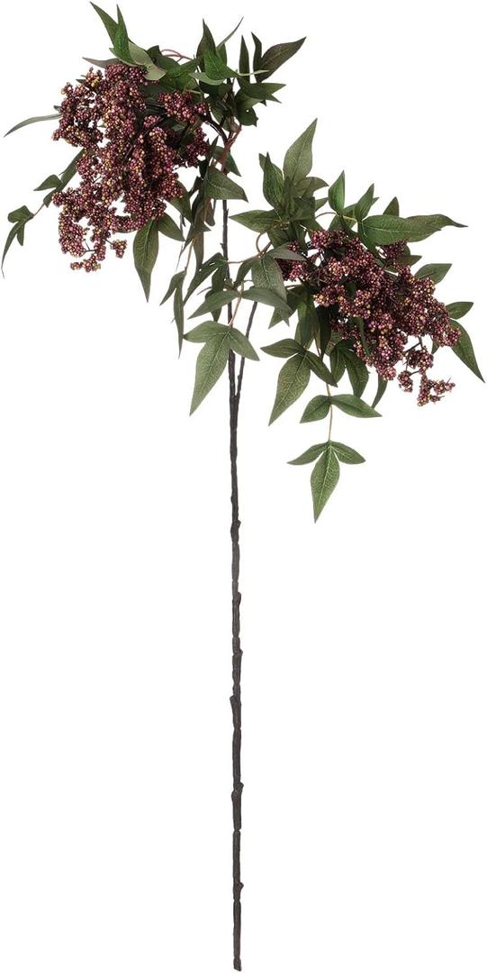 1 Pcs Artificial Dusty Plum Berry Stem for Vase 35 Inch Summer Faux Flowers Picks Branches Fake Realistic Sedum Stem Spray for Wedding Holiday Seasonal Farmhouse Mantel Harvest DIY Home Decor