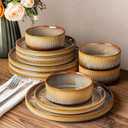 TheTerra Ceramic Dinnerware Sets for 4, 12 Pieces Porcelain Lightweight Speckled Plates and Bowls Sets, Scratch Resistant Dish Set, Oven & Microwave & Dishwasher Safe, Coca Mocha