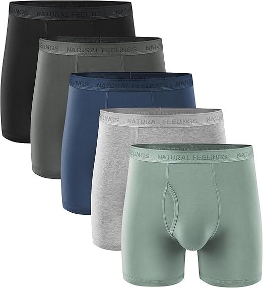 Natural Feeling Men's Underwear Covered Waistband Boxer Briefs, Multipack 5 Pack L