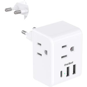 1 Pack European Travel Plug Adapter, Italy Spain Power Plug Adapter with 3 Outlets 3 USB Charging Ports(1 USB C), Type C Plug Adapter Travel Essentials to Most Europe EU Spain Italy France Germany