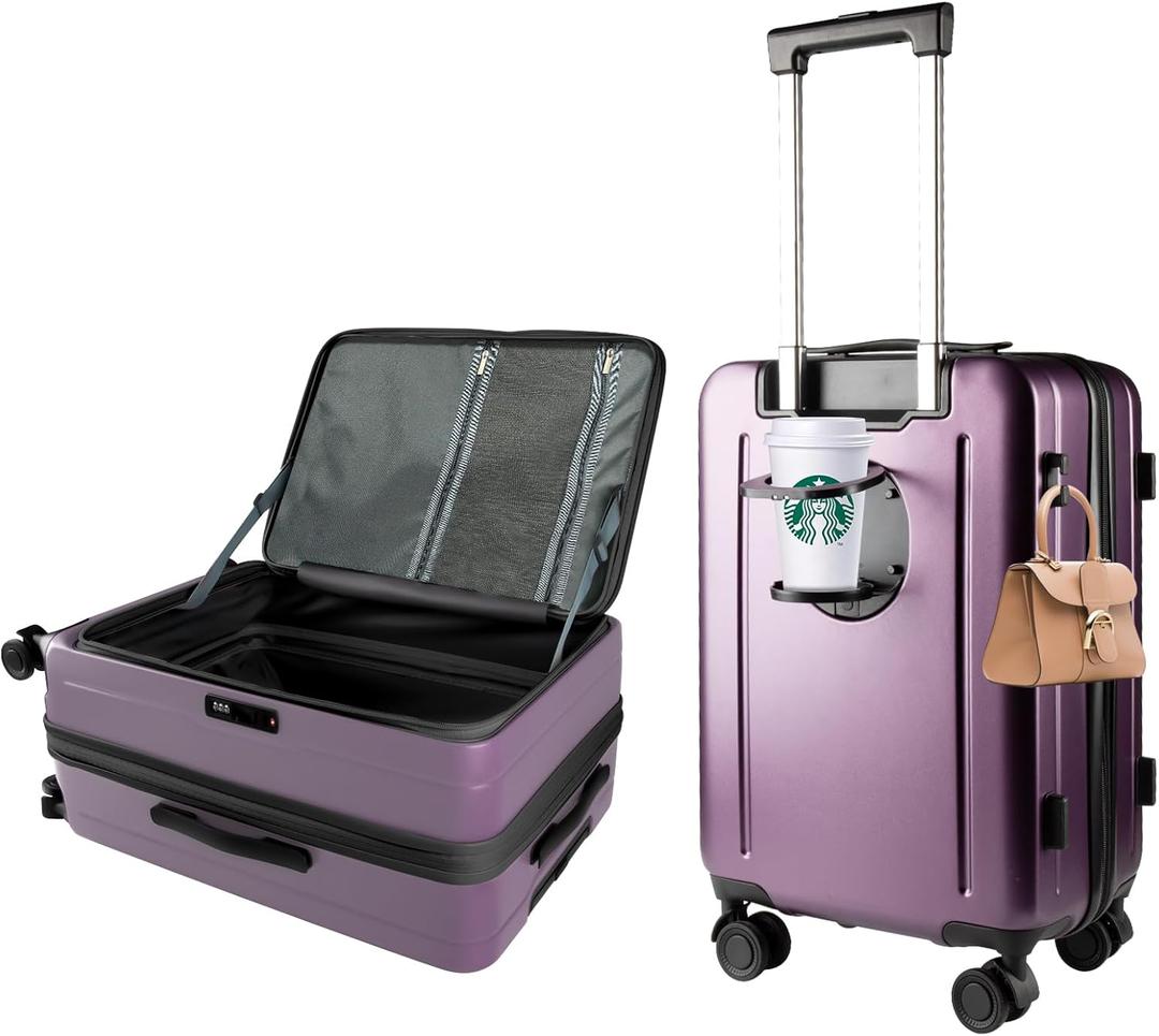 28-Inch Hardshell Checked Luggage - TSA-Accepted Lock, Top-Opening Design with Leak-Proof Cup Holder, Bag Hook, Explosion-Proof Large Suitcase for Extended Travel (Purple)