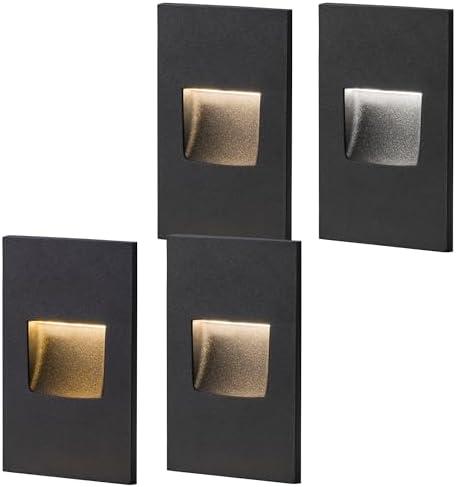 FTL Stair Lights Indoor LED Outdoor Step Lights, 12V Low Voltage Deck Step Lights Color Changing 3000K/4000K/5000K 3.5W 150LM Stairway Light, Vertical Waterproof Black Aluminum, 4-Pack