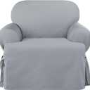 SureFit Heavyweight Cotton Duck T-Cushion Chair Slipcovers, Heavyweight Cotton Chair Cover, One Piece Design, Armchair Cover with Seat Elastic and Adjustable Corner Ties, Pacific Blue