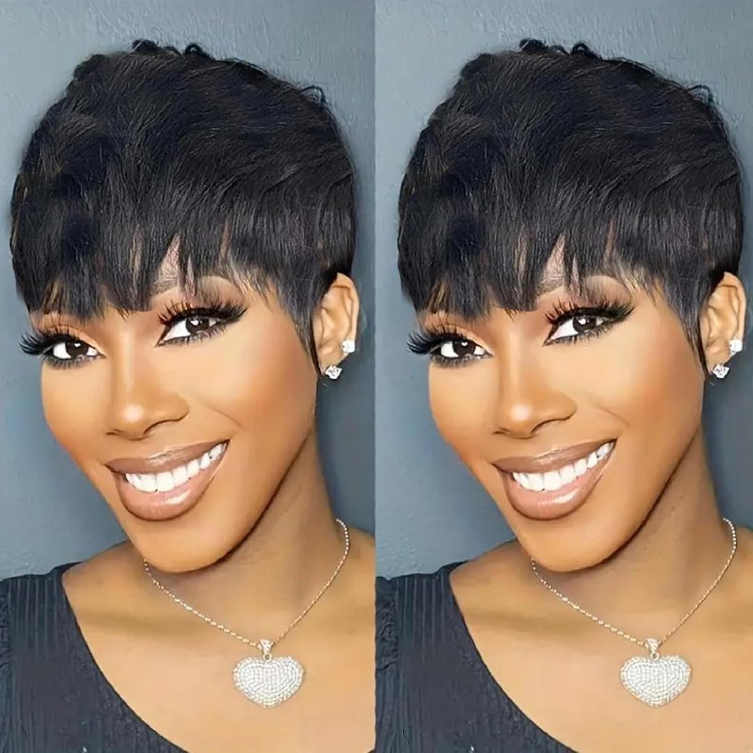 VCK Short Human Hair Wigs for Black Women Short Layered Human Hair Pixie Cut Wigs for Women Summer Wig Brazilian Remy Glueless Full Machine Made