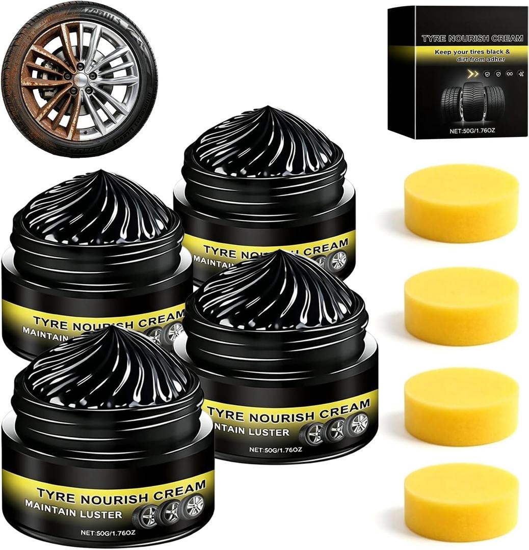 4PCS Premium Tire Coating & Trim Restorer, Car Tire Shine with Sponge Bring Back the Original Deep Black Shine to Rubber and Plastic Long-Lasting Ceramic Coating & UV Protection, Nourish Renewal