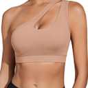Sykooria Womens One Shoulder Sports Bras Workout Left Strap Yoga Bras Cute Medium Support Crop Tops (Ambient Blush)