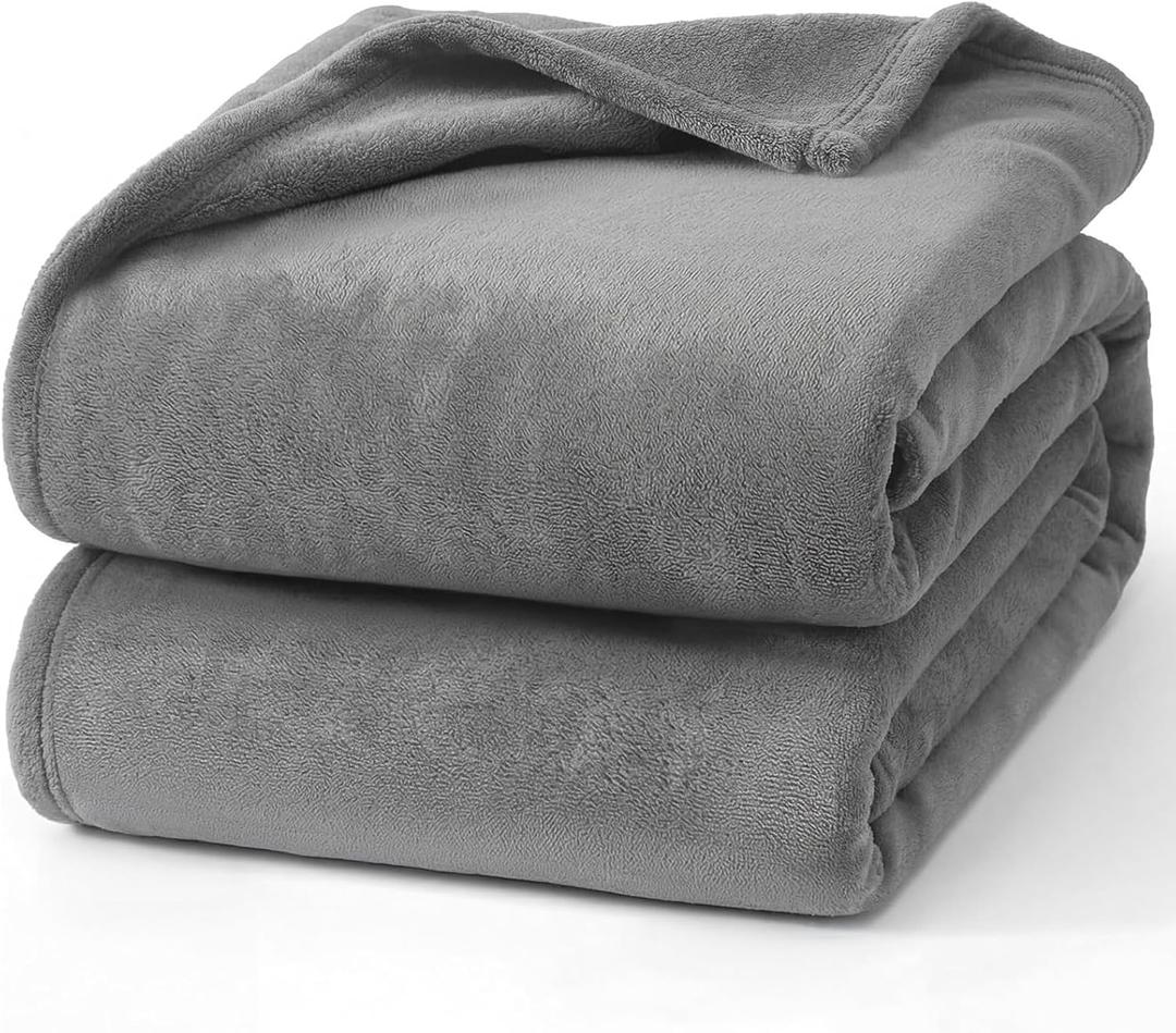 Hansleep Fleece Queen Blanket for Bed Fleece Grey, Queen Size Super Soft Flannel Fuzzy Gray, Plush Cozy Blanket for All Seasons, Grey, Queen 90x90 Inches
