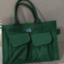 TOPDesign Heavy-Duty Canvas Tote Bag for Women, Adjustable Crossbody/Shoulder Handbag with 9 Pockets, Everything Tote (Dark Green)