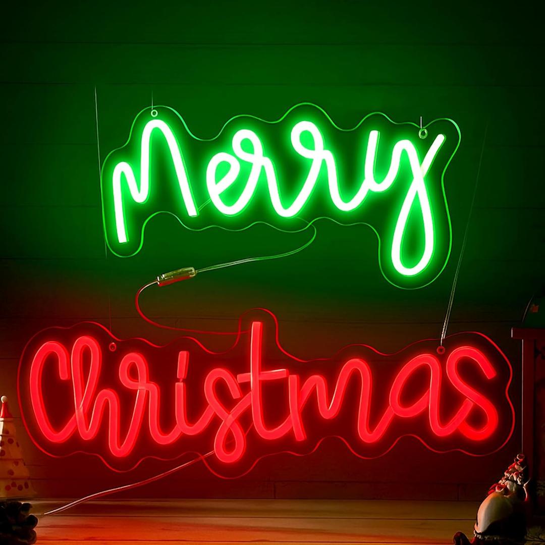 Xuhal Merry Christmas Neon Sign LED Xmas Light up Sign Merry Christmas Neon Light USB Powered Acrylic Home Wall Decor for Xmas Party Bedroom Living Room Cafe Bar Outdoor Decorations