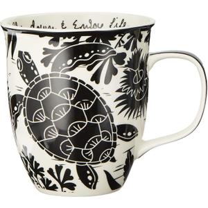 Karma Gifts 16 oz Black and White Boho Mug Sea Turtle - Cute Coffee and Tea Mug - Ceramic Coffee Mugs for Women and Men, 1 Count (Pack of 1) (14 Ounces)
