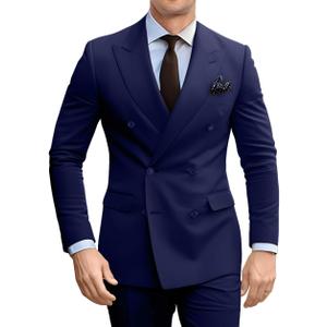 Double Breasted Suit Men Slim Fit 2 Pieces Suit Blazer Pants Formal 2 Button Tuxedo Jacket for Wedding Business Prom (4X-Large, Navy)