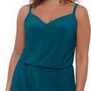 Aqua Green Womens V-Neck Blouson Slimming Swim Romper with Pocket (X-Large, Lagoon)