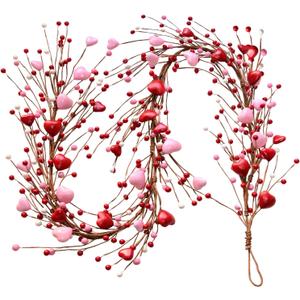 5Ft Valentines Day Heart Berry Garland - Artifical Red & Pink Multi-Purpose Heart Garland for Mantel, Table, or Wreath Decor - Romantic Valentine's Day Decorations Indoor