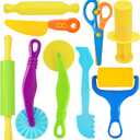 Playdough Tool Set, 9 Pcs Play Dough Tools Sets for Kids Ages 4-8, Playdough Accessories Includes Cutters Roller, Rolling Pins, Safety Scissors, Plastic Knife