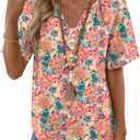 Rapbin Women's Summer Boho Tops Casual Short Sleeve Blouses Button Down Shirts 2026 Beach Vacation Clothes, Hawaiian Print, XX-Large