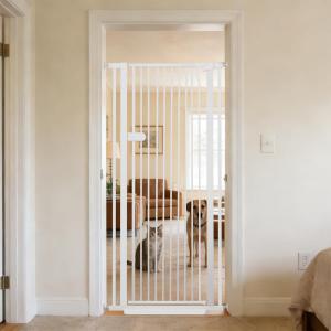 Lumizone Extra Tall Cat Gate 61.02" High Pressure Mounted 29.92"-34.24" Extra Wide 1.37" Gap No Drilling Auto-Close One-Handed Operation Tall Pet Gate for Dogs(White, 61.02" H x 29.92"-34.24" W)