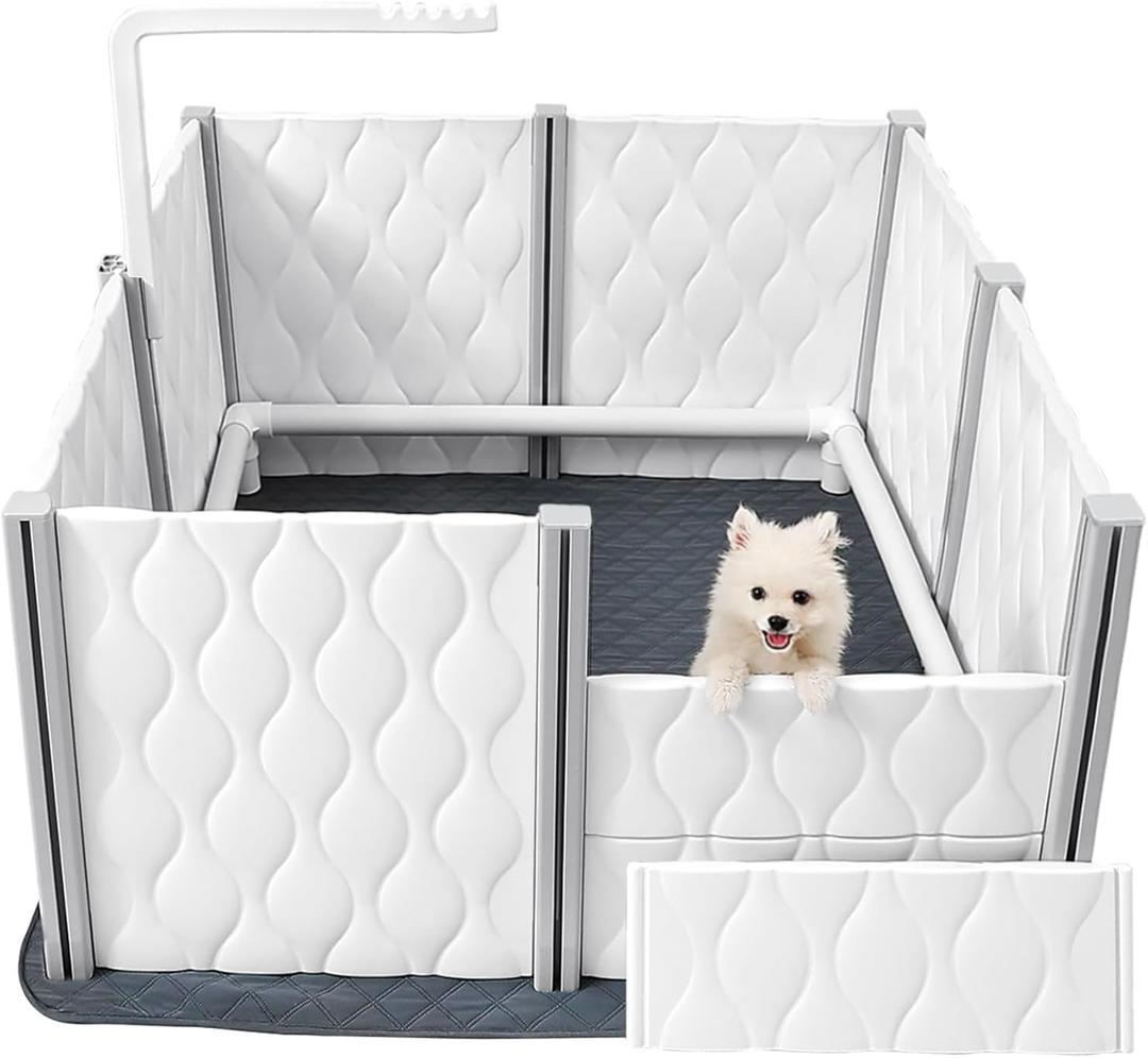 Senneny Extra Tall Whelping Box - Dog Pen with Whelping Pad, Lamp Holder - Supplies for Large, Medium, Small Dogs & Puppies (White, 1-Room(48" L x 48" W x 24" H))