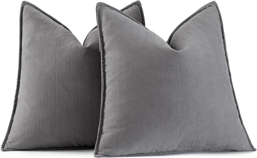 MIULEE Pack of 2 Grey Decorative Pillow Covers 18x18 Inch Soft Chenille Luxurious Couch Throw Pillows Farmhouse Cushion Covers with Elegant Design for Sofa Bedroom Living Room Home Decor
