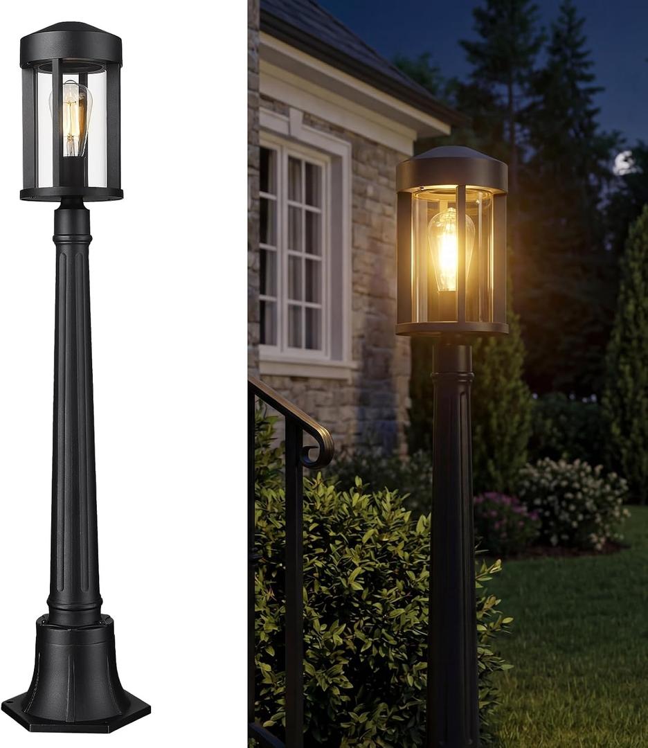 zeyu Outdoor Pole Light, with Pole Mount Base, 40.2 Inch, ZW118PL BK, Large