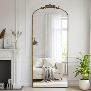 Filigree Floor Mirror 71"x30" Full Length Freestanding with Vintage Ornate Carved Applique Full Body Mirror Hanging Wall Mounted for Living Room Bedroom Retro Home Decor Mirror, Bronze