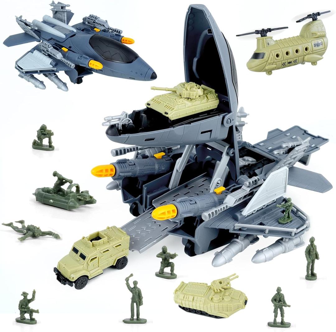 CORPER TOYS Military Airplane Toys Playset with Army Tank, Vehicles Set, Helicopter and Army Men Set for Boys Girls Kids Gift for Birthday Christmas