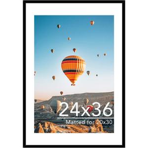 JCJMY 24x36 Picture Frame with 20x30 Mat, Display Photo 20x30 with Mat or 24 x 36 Without Mat, Wall Hanging Large 24 by 36 Poster Frame with Plexiglass, Black