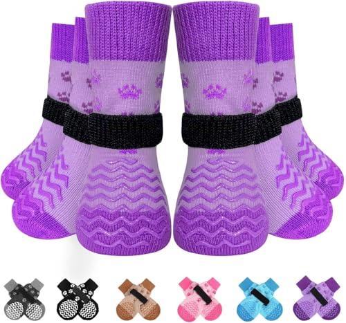 EXPAWLORER 6Pcs Anti Slip Dog Socks to Prevent Licking Paws, Dog Shoes for Hot Pavement Double Sides Dog Boots & Paw Protectors Booties for Hardwood Floors with Grippers Small Medium Large Senior Dogs S