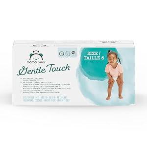 Amazon Brand - Mama Bear Gentle Touch Baby Diapers, Size 6, 108 Count (4 Packs of 27), Hypoallergenic, Wetness Indicator