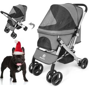 Wedyvko Upgraded Dog Stroller for Medium Dogs 55 lbs - Pets Stroller with Reversible Handlebar, 4 360 Wheels, Foot Brake, Wide Mesh Canopy, 2 Security Leashes, Cup Holder, Storage Basket, Dark Gray