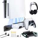 NexiGo Wall Mount Kit with Charging Station for PS5 and PS5 Slim/Pro Versions, Dual Controller Chargers, Steel Wall Stand, and Headphone Hanger - Compatible with PlayStation 5 (Disc & Digital)