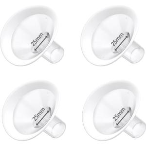 4pc 25mm Oval Flanges Shields Built-in Soft Edges Compatible with Medela/Lansionh Pumps, Replacement Parts for Pump in Style, Symphony, Swing Maxi, Harmony and Personalfit Flex Connector
