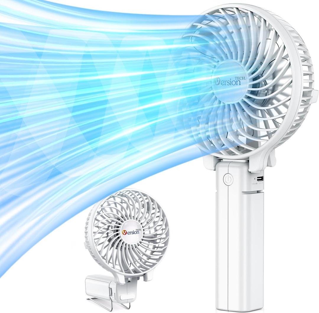 VersionTECH. Portable Handheld Fan, Powerful+Durable+4000mAh+180 Foldable, Mini Table Fans with USB Rechargeable Battery Operated Cooling Accessories for Personal Use, Travel, Office White