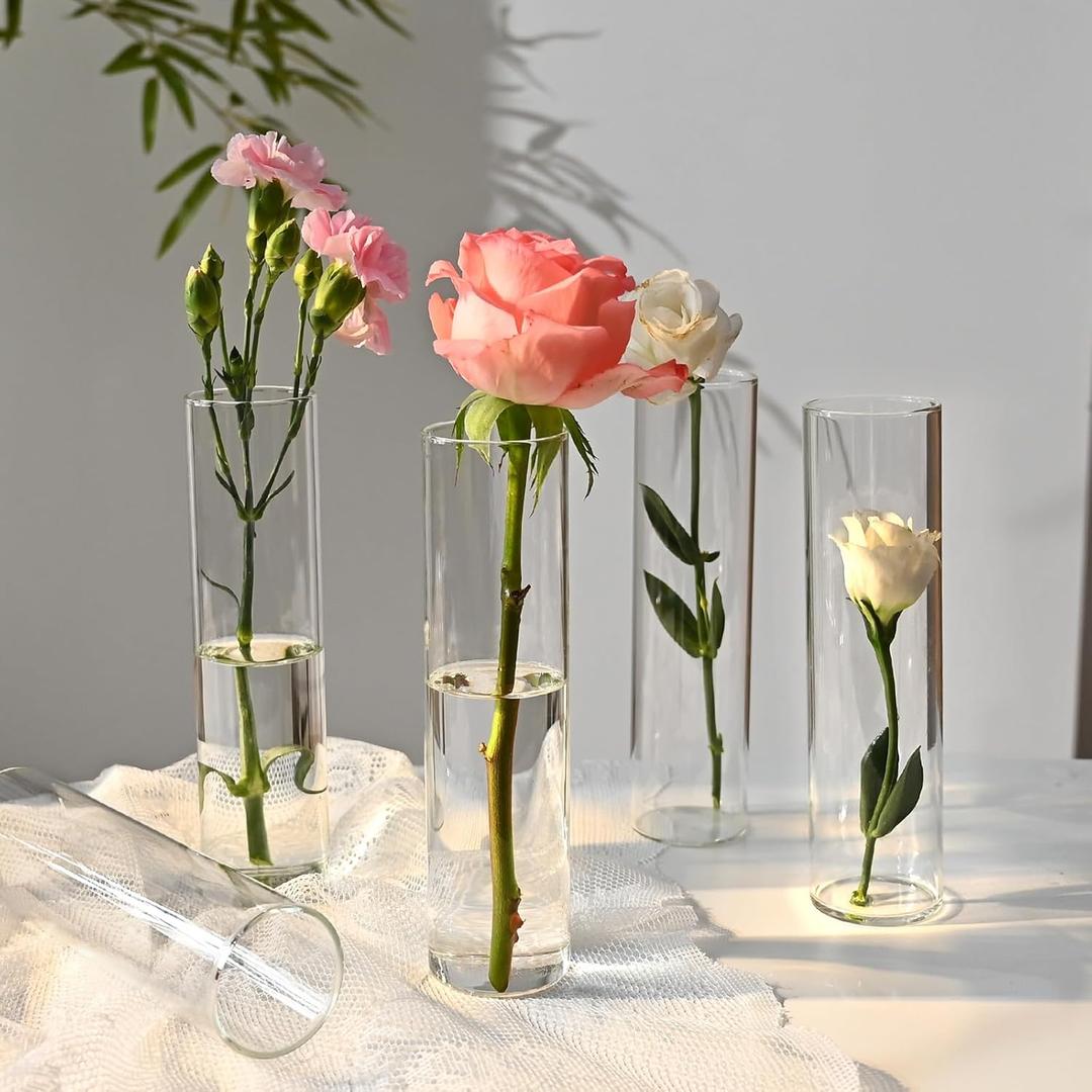 20 Pcs Glass Cylinder Bud Vases for Centerpieces, Birthday Party Wedding Centerpiece Table Decorations, Home Decor, Small Cylinder Living Bud Vases in Bulk for Flowers (7.1*1.8*1.8 Inch)