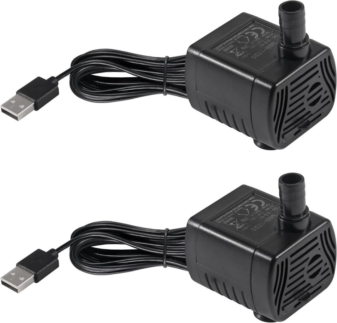 2Pcs 3W USB Mini Submersible Water Pump DC3.5V-9 Small Fountain Pump for Aquarium Fish Tank Fountain Hydroponics Water Feature, Indoor Fountains