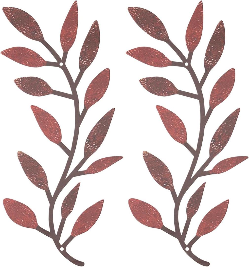 2 Pieces Colorful Metal Tree Leaf Wall Art Decor  Vintage Vine Olive Branch Design for Indoor and Outdoor Decoration  Perfect for Living Room, Bedroom, and Hallway (Color2) (15.75in)