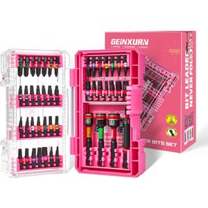 47Pieces Impact Screwdriver Bits Set, Magnetic S2 Steel 1 Phillips/Square/Torx/Slotted/Hex/Security Torx Bits Tips,Impact Bit Holder with Pink Storage Box Case