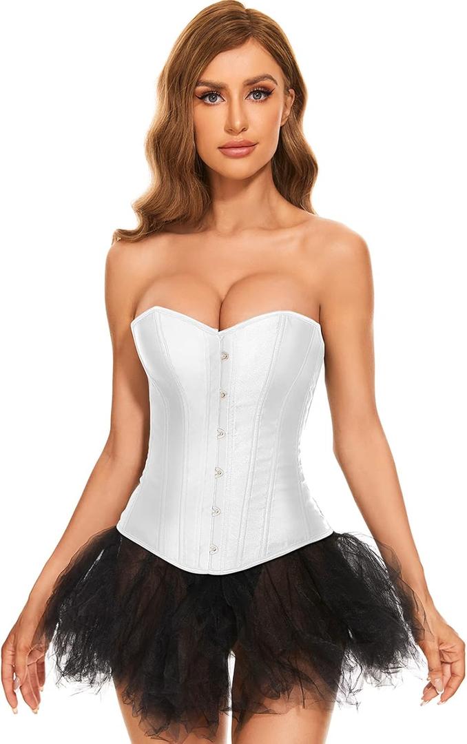 LEACOOLKEY Women Lace-up Bustier Corset Top Sexy Overbust Body Shapewear Waist Cincher Corset (Small)