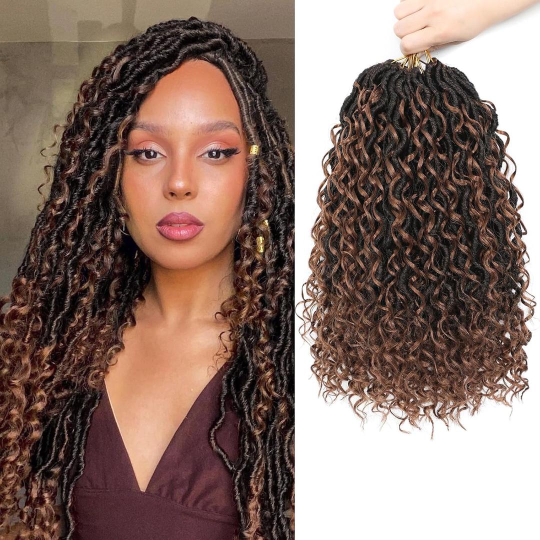 8 Packs Curly Boho Braids Faux Locs Crochet Hair, 14 Inch Goddess Locs Crochet Hair, Hippie Locs, Hair Extensions (14 Inch, 8 Packs, OT30#)