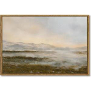 SHENIFY Landscape Framed Canvas Wall Art 24x36in Large Vintage Dusk in The Forest Classic Paints Farmhouse Bathroom Office Decor - Natural Framed