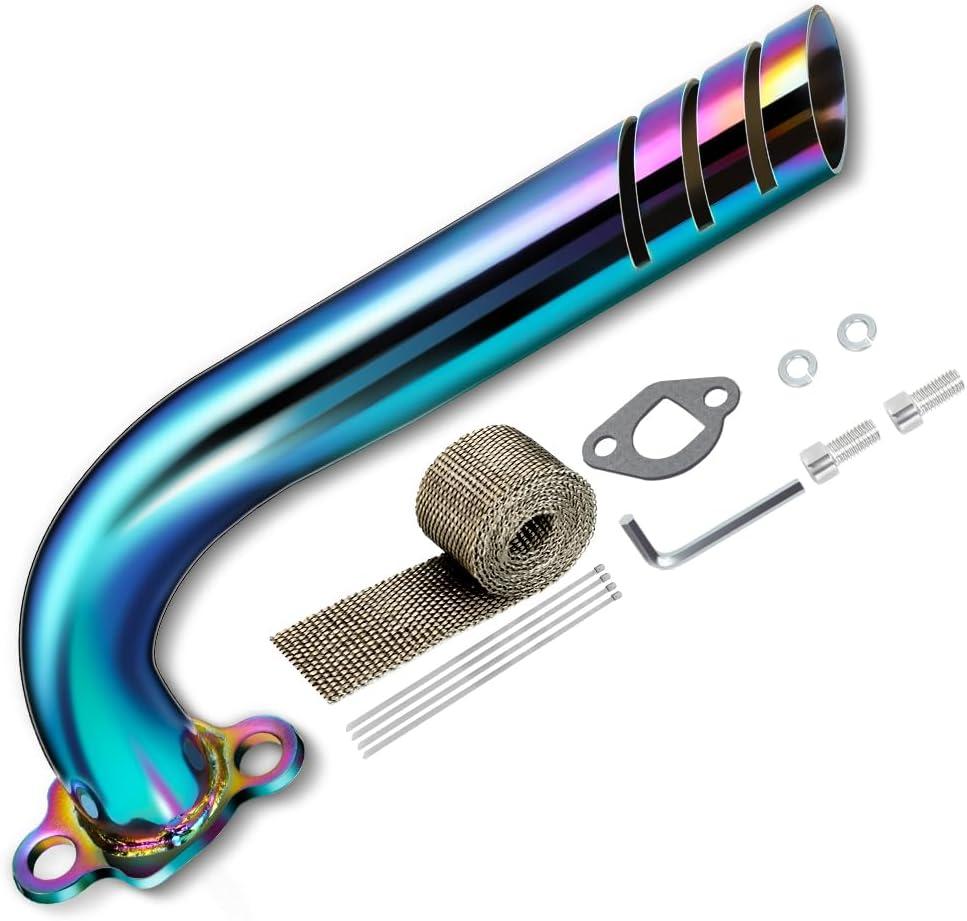 FVRITO Colorful Upgrade Header Exhaust Pipe Kit for Non Hemi Predator 212cc 196cc 6.5HP GX160 GX200 Coleman CT200u BT200X CT200u-ex KT196 Baja Warrior MB200 Clone Go Kart Mini Bike Performance Parts