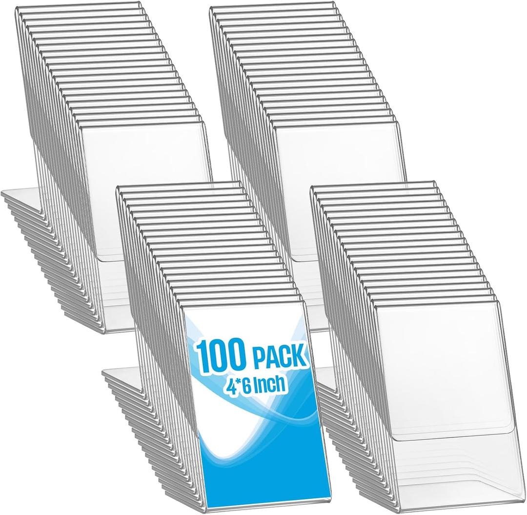 Geetery 100 Pcs 4 x 6 Inch Acrylic Sign Holder Bulk Clear Plastic Picture Photo Frames, Menu, L Shape Table Desktop Display for Restaurant Wedding Office School Store Home