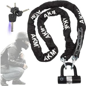 AKM Motorcycle Lock 6.56ft/200cmx10mm Thick Anti-Theft Heavy Duty Chain Locks with 4 Keys Security 16mm U Lock Disc Lock,Super Long Durable Bike Chain Lock for Motorcycles,Containers,Trailers