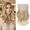 HOOJIH Clip in Hair Extensions 4PCS 14" Short Curly Clip on Hair Extensions Invisible Lace Weft Natural Soft Hairpieces for Women - Ombre Deep Blonde and Light Blonde