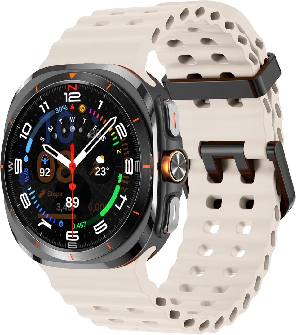 Silicone Band Compatible with Samsung Galaxy Watch Ultra 47mm (2024/2025), Breathable Silicone Band for Galaxy Watch 7 6 5 4 44mm 40mm / 6 Classic 43mm 47mm / 5 Pro 45mm / 4 Classic 46mm 42mm (Starlight)