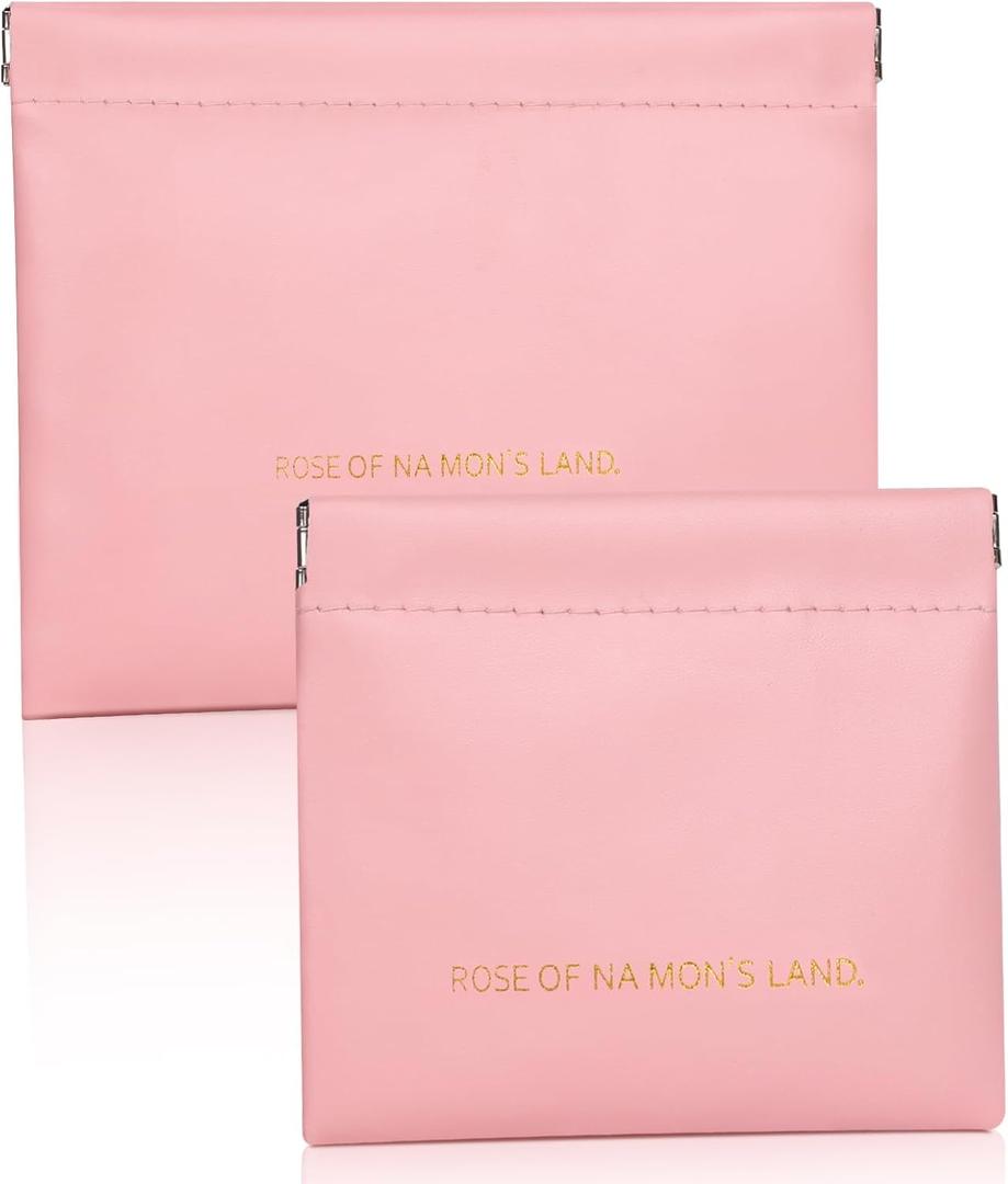 2 x Makeup Bag for Purse:GlorBrochas PU Leather Makeup Pouch Set Large & Small Portable Cosmetic Bags, Waterproof Squeeze Top Coin Purse,Travel Organizer for Makeup,Lipstick, Jewelry,Earbuds(Pink)