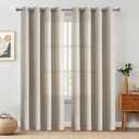 jinchan Linen Textured Room Darkening Curtain 90 Inch Long for Living Room 1 Panel Thermal Insulated Grommet Top Window Drape for Bedroom Greyish Beige Single Panel Curtain 52W x 90L