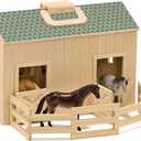 Melissa & Doug Fold and Go Wooden Horse Stable Dollhouse with Handle and Toy Horses (11 pcs)