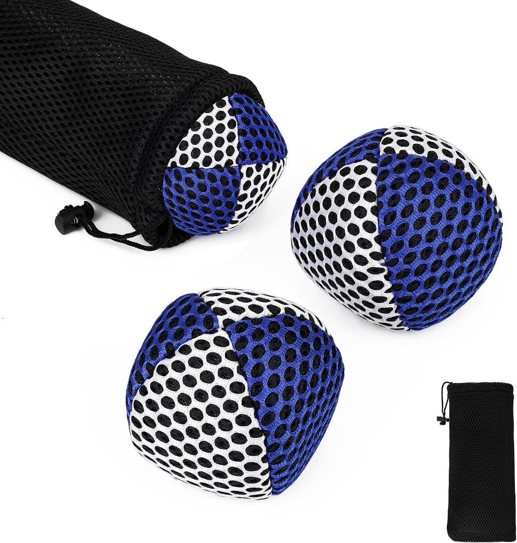 AHIER 3 Packs Juggling Balls for Beginners and Professionals Set with Storage Bag, 4.2 oz Soft Colorful Juggling Balls Starter Set for Developing Motor Coordination and Juggle Skills (Blue - White)