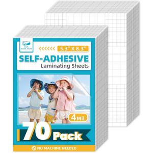 T&W SAME FILM 70 Pack Self Adhesive Laminating Sheets, 4mil, 5.8 x 8.3 Inch Laminator Sheets, Self Sealing Laminating Sheets for Laminator, Round Corner, No Heat, No Machine Needed (A5)